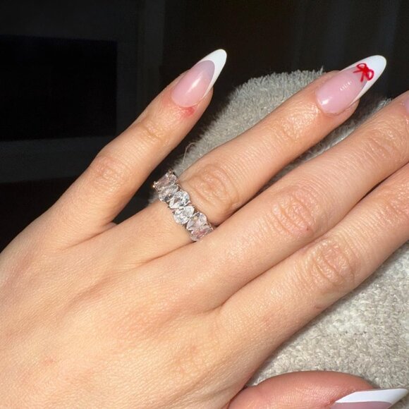 Neiman Marcus 14K White Gold Plated Pear Love Eternity Ring - Picture 1 of 4